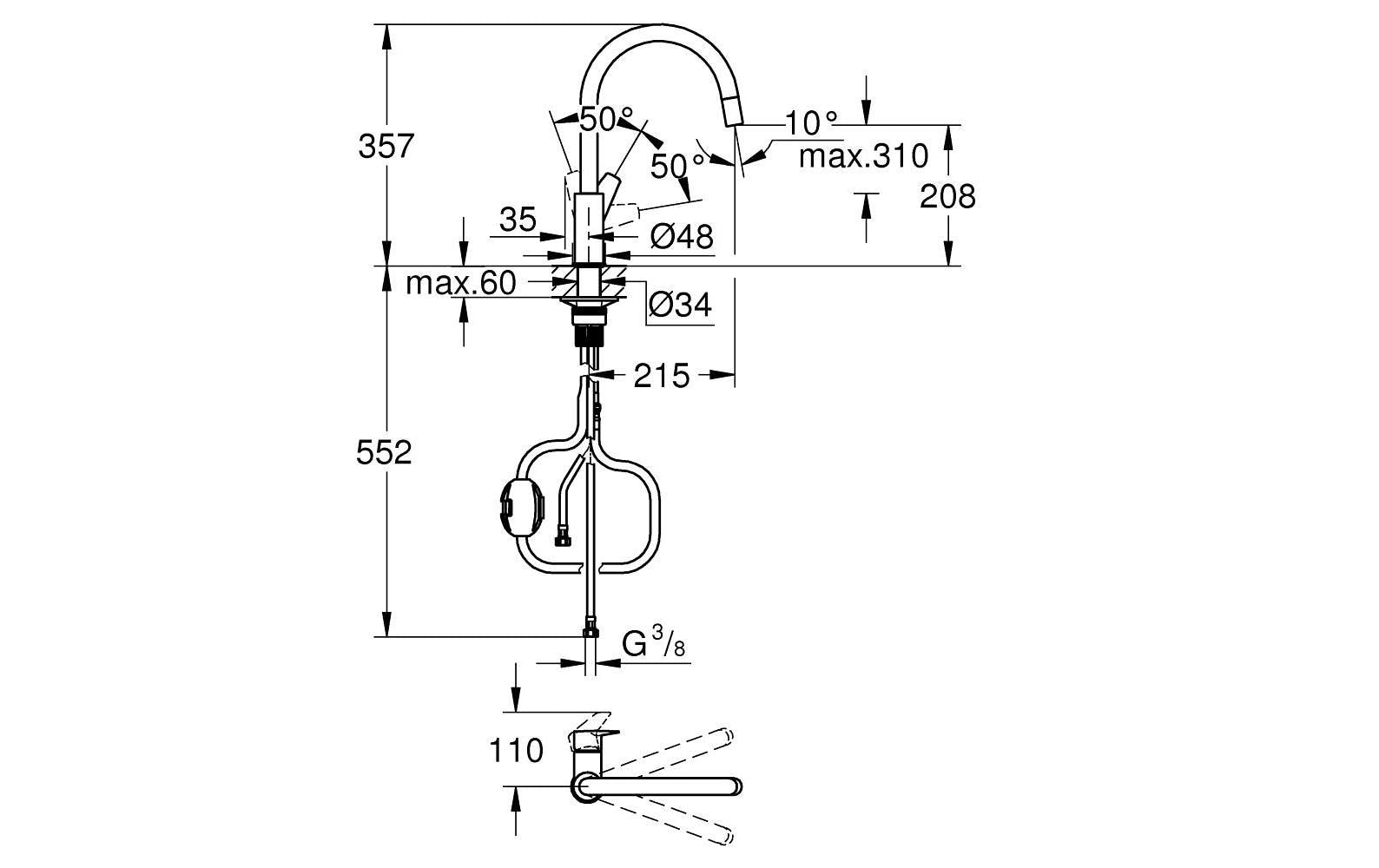 Grohe Start Edge – Küchenarmatur, Einhebelmischer, ausziehbare Brause, Messing, schwarz