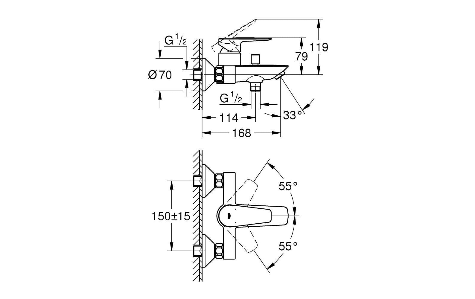Grohe Badebatterie (Unterputz) Start Edge – 1/2" Anschlussmass, Metall, Einhebelmischer (Aufputz), Schwarz