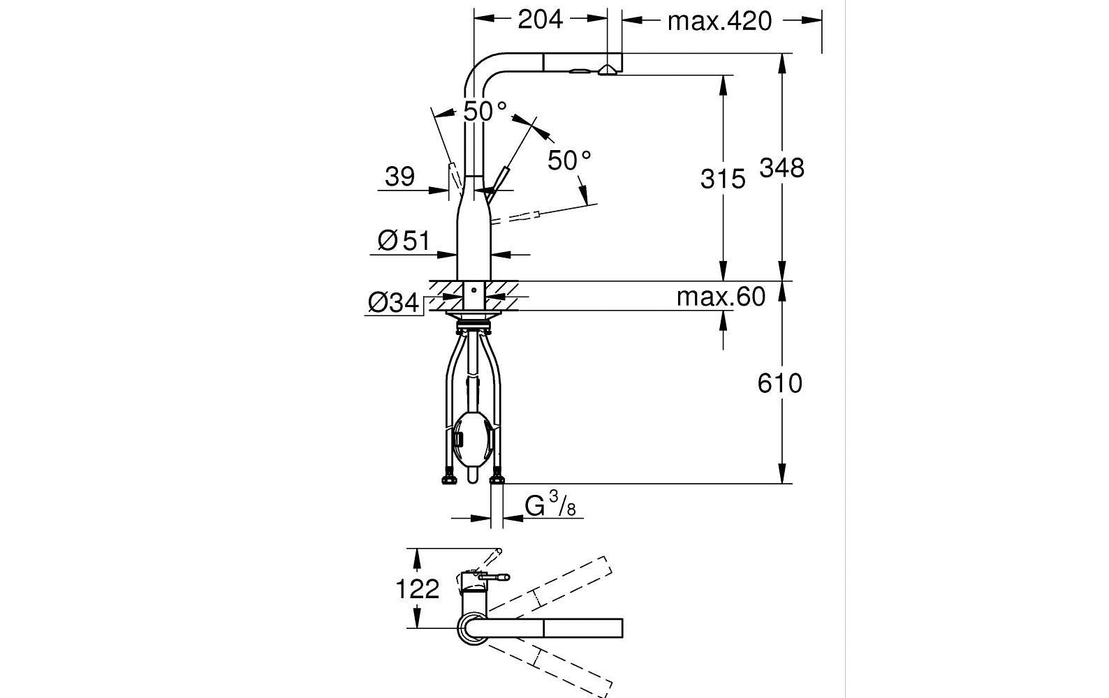 Grohe Essence Küchenarmatur – Einhebelmischer, Schwarz, Metall, Ausziehbar, 2 Strahlarten, Einlochmontage