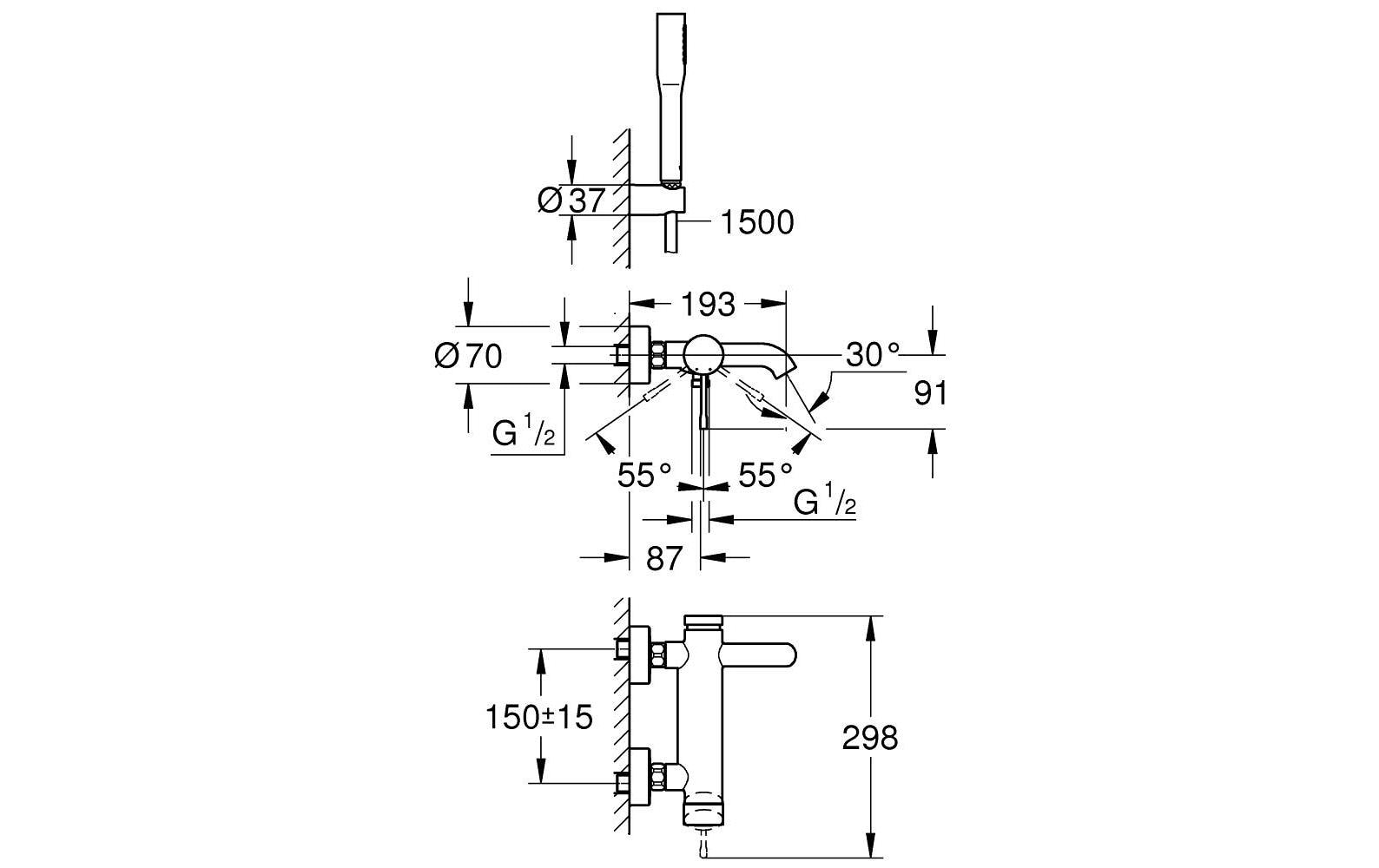 Grohe Essence Badebatterie – Aufputz Wannenmischer, Metall, Schwarz