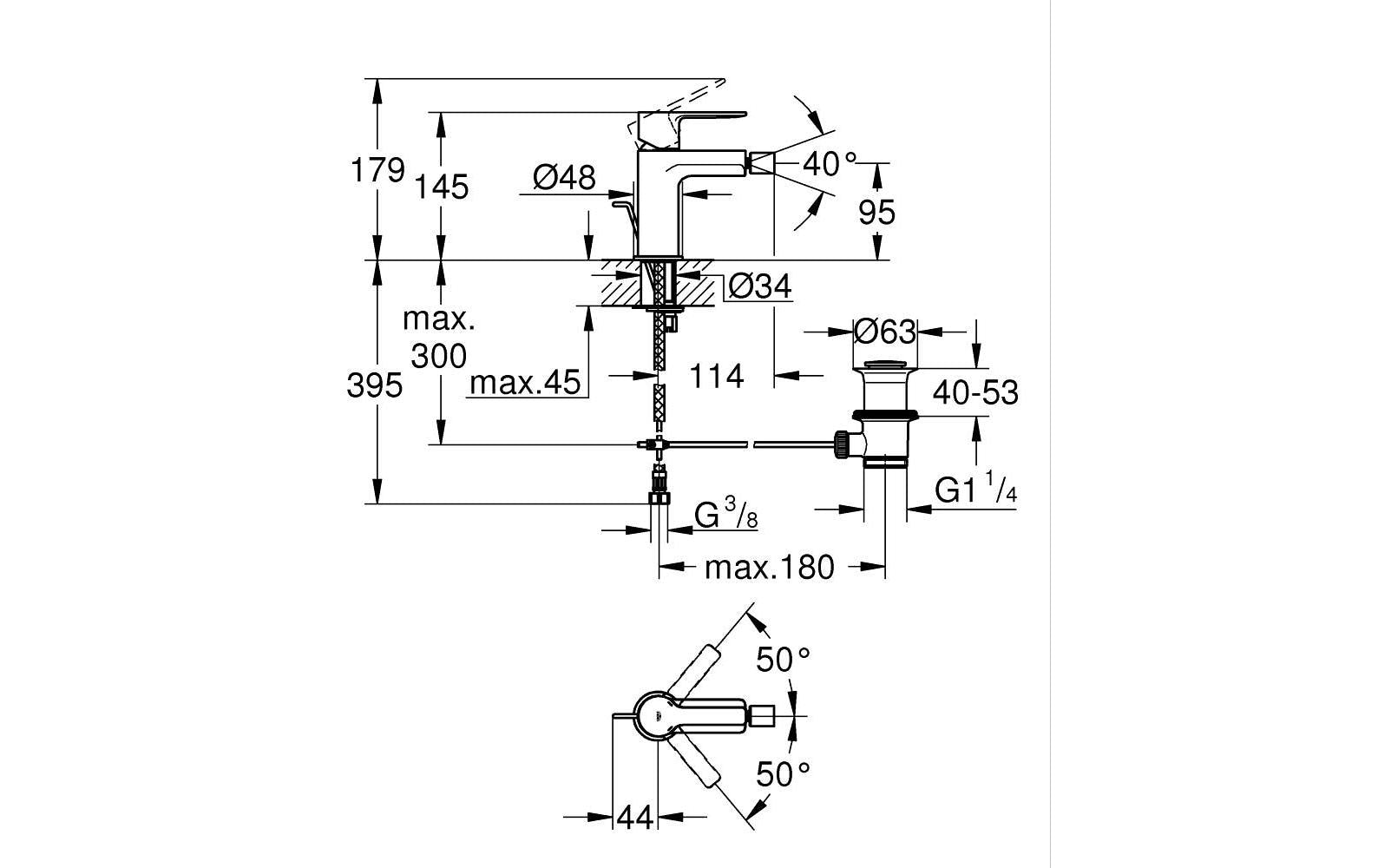 Grohe Badebatterie (Unterputz) Lineare – Einhebelmischer, Messing, Schwarz