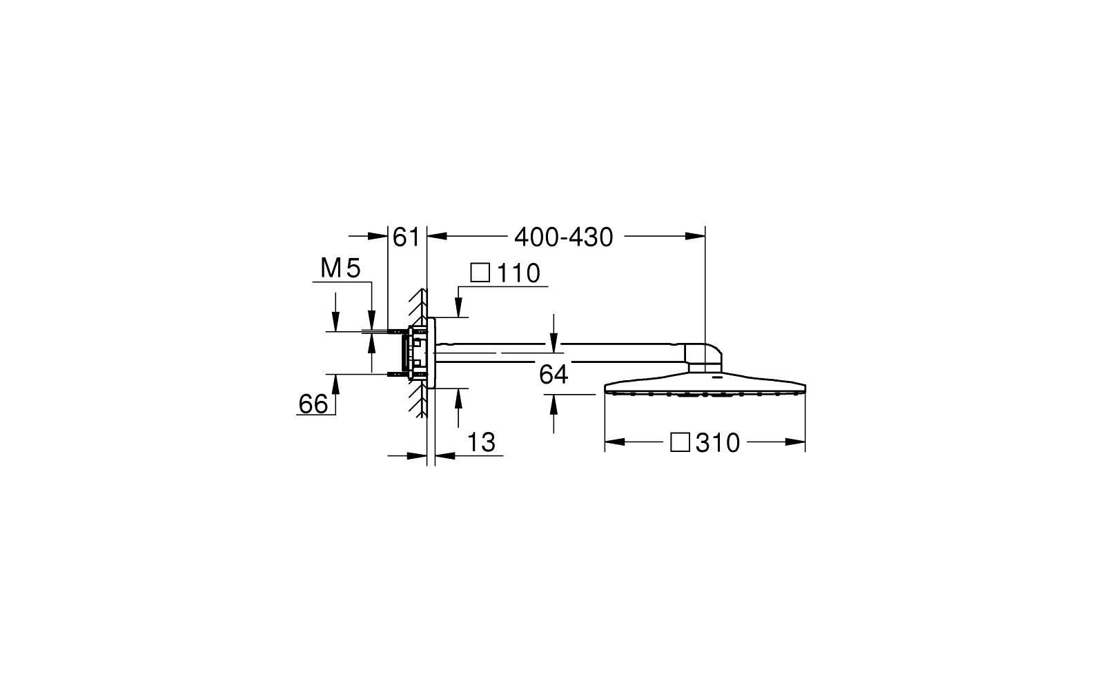 Grohe Rainshower SmartActive 310 Kopfbrause – 31 cm, Stahl, Schwarz matt