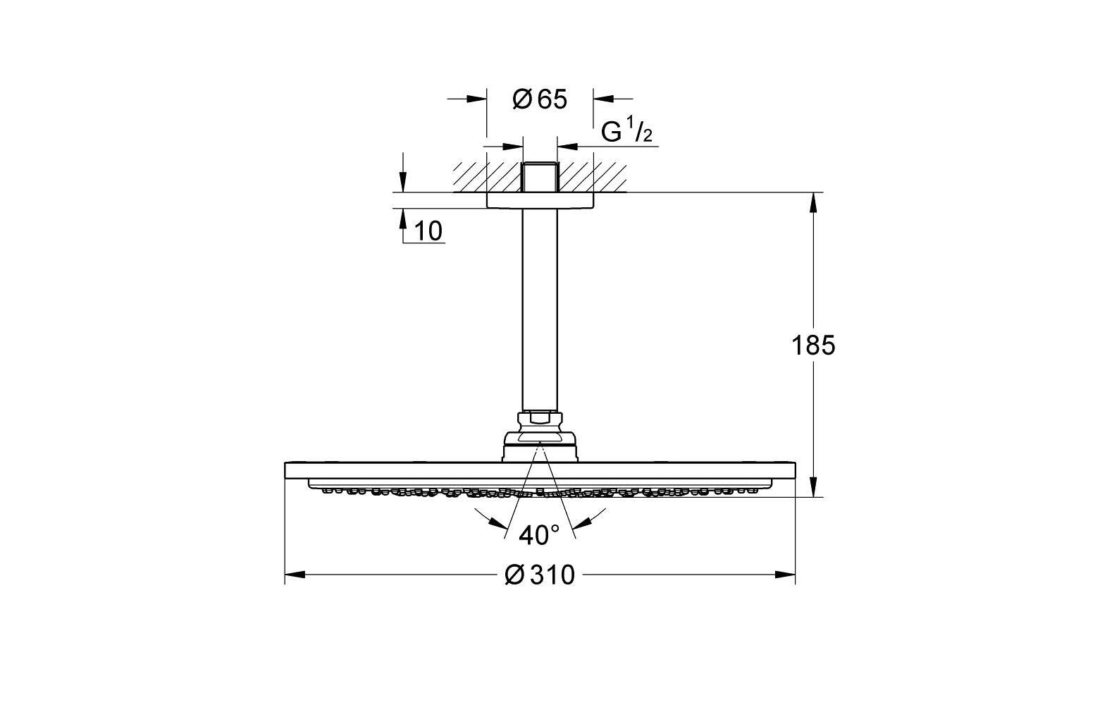 Grohe Rainshower Cosmopolitan 310 Kopfbrause – Ø31 cm, Metall, inkl. Deckenarm, Schwarz