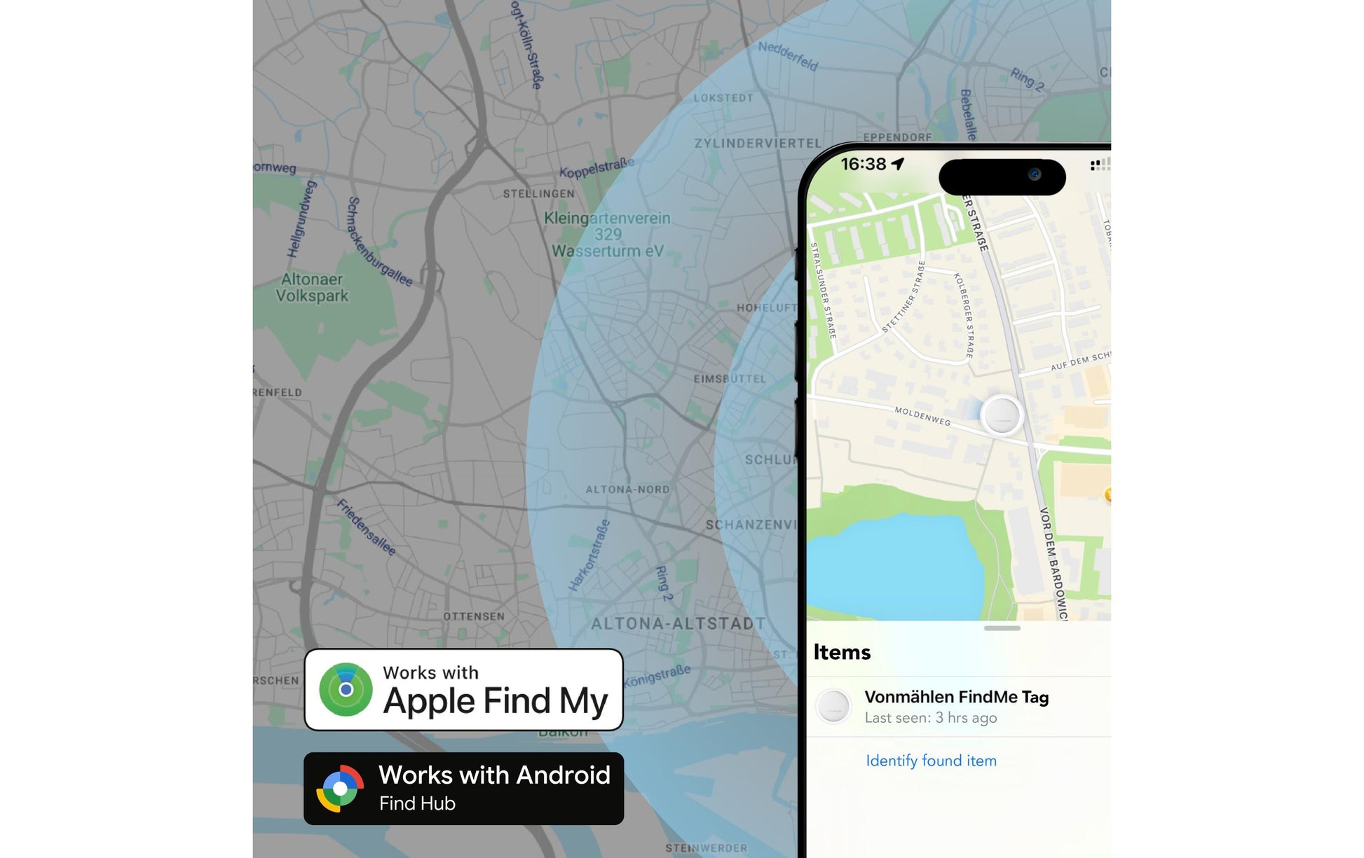 Vonmählen FindMe Tag – Weiss, für Android, iPhone