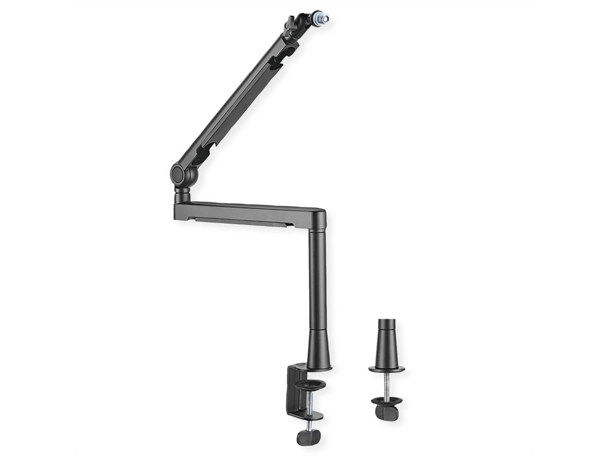 ROLINE Mikrofonständer (Auslegerarm) – Aluminium, Tragkraft 0,5 kg, Tischstärke 10–60 mm, Schwarz