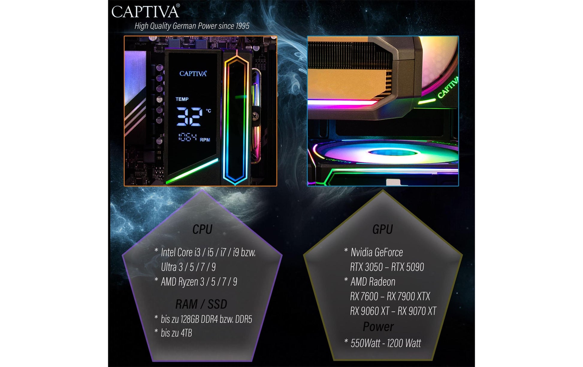 Captiva Entry Gaming Tower – AMD Ryzen 5 5500, 32 GB RAM, 1 TB SSD, Windows 11 Home