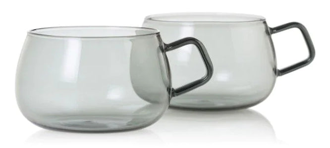 AdHoc Yuna Tassen – 2er Set, 400 ml, Ø 10 cm, Borosilikatglas, Grau/Transparent, spülmaschinenfest