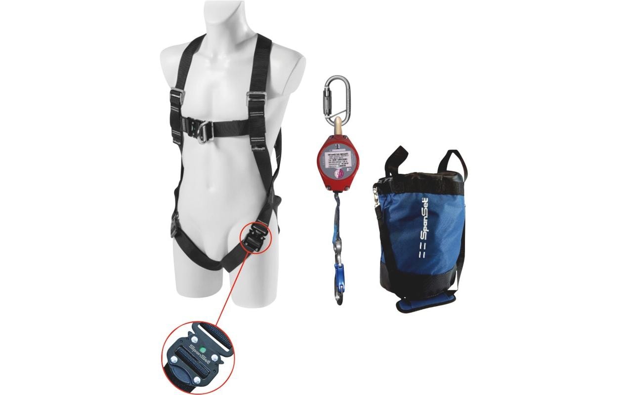 Spanset Sicherungssystem-Set SK-602 – 1,8 m, EN 360/EN 361 – Schwarz, für Hubarbeitsbühnen