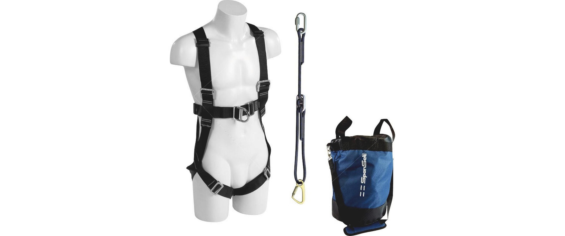 Spanset Sicherungssystem-Set SK-601 – 1x 2-Punkt-Auffanggurt/Rückhalteseil/Stausack – für Hubarbeitsbühnen