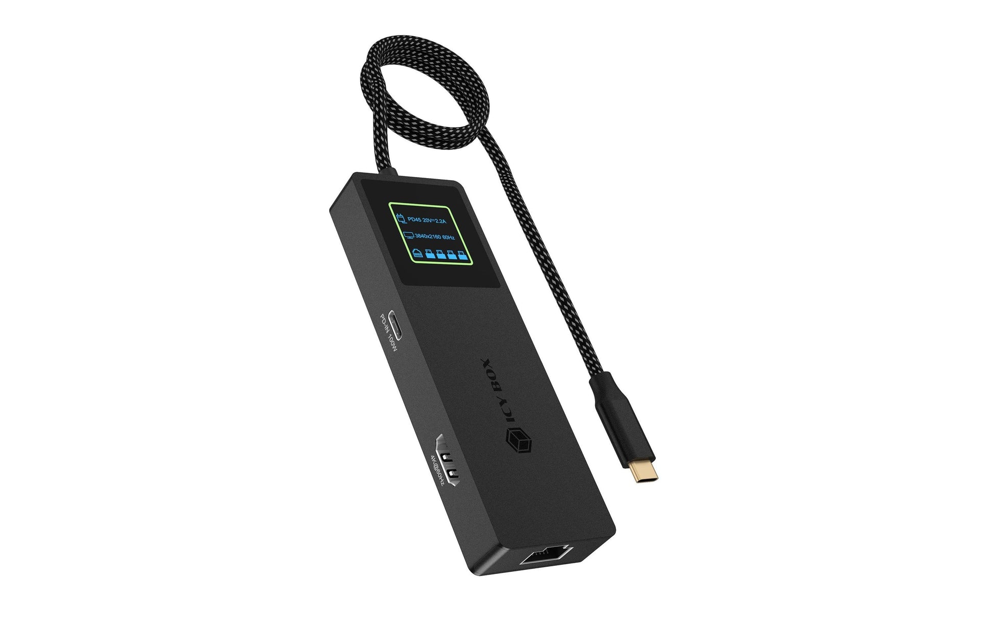 RaidSonic ICY BOX IB-DK4038-LCD Dock – USB-C, 1× HDMI, 2× USB-A, 2× USB-C, 100 W PD, GbE, für Windows/Mac/ChromeOS