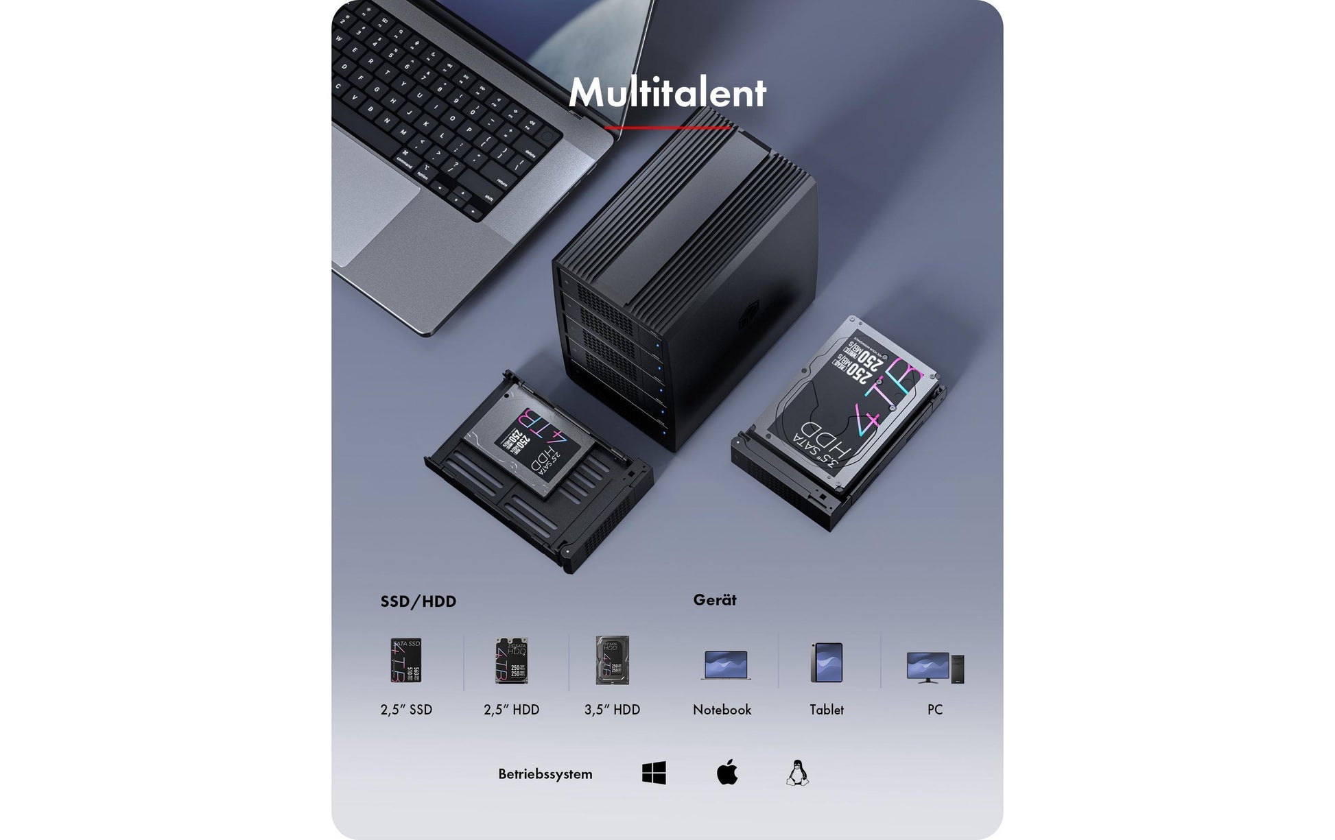RaidSonic ICY BOX IB-RD3705-CU3 – 5-Bay – für 2,5"/3,5" HDD/SSD, SATA, USB-C