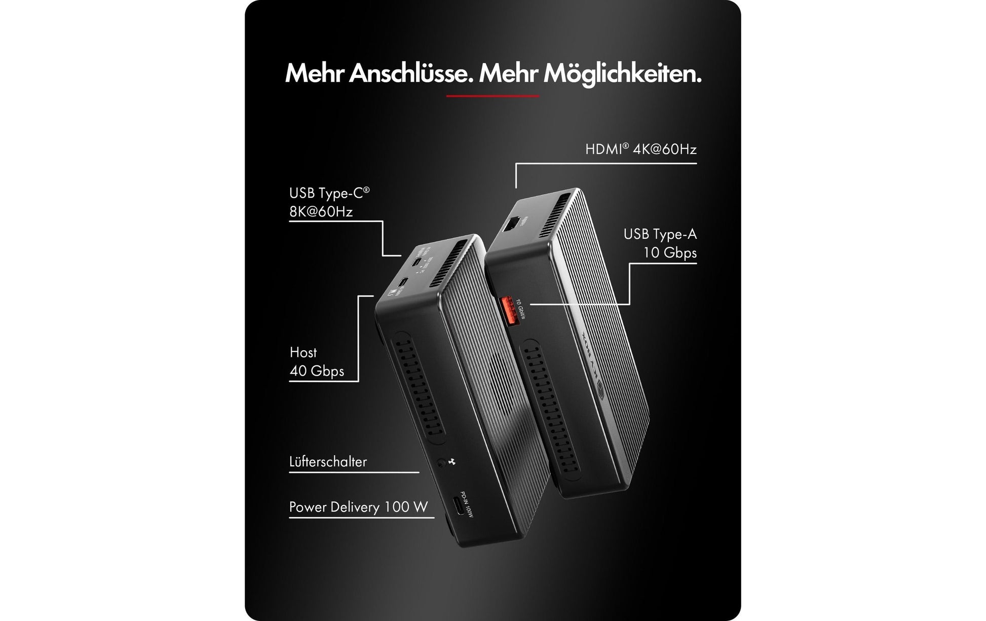 RaidSonic ICY BOX IB-RD2818DK-40G Dockingstation – Thunderbolt 3/4, 1× HDMI, 1× USB-A, 1× USB-C, 100 W PD