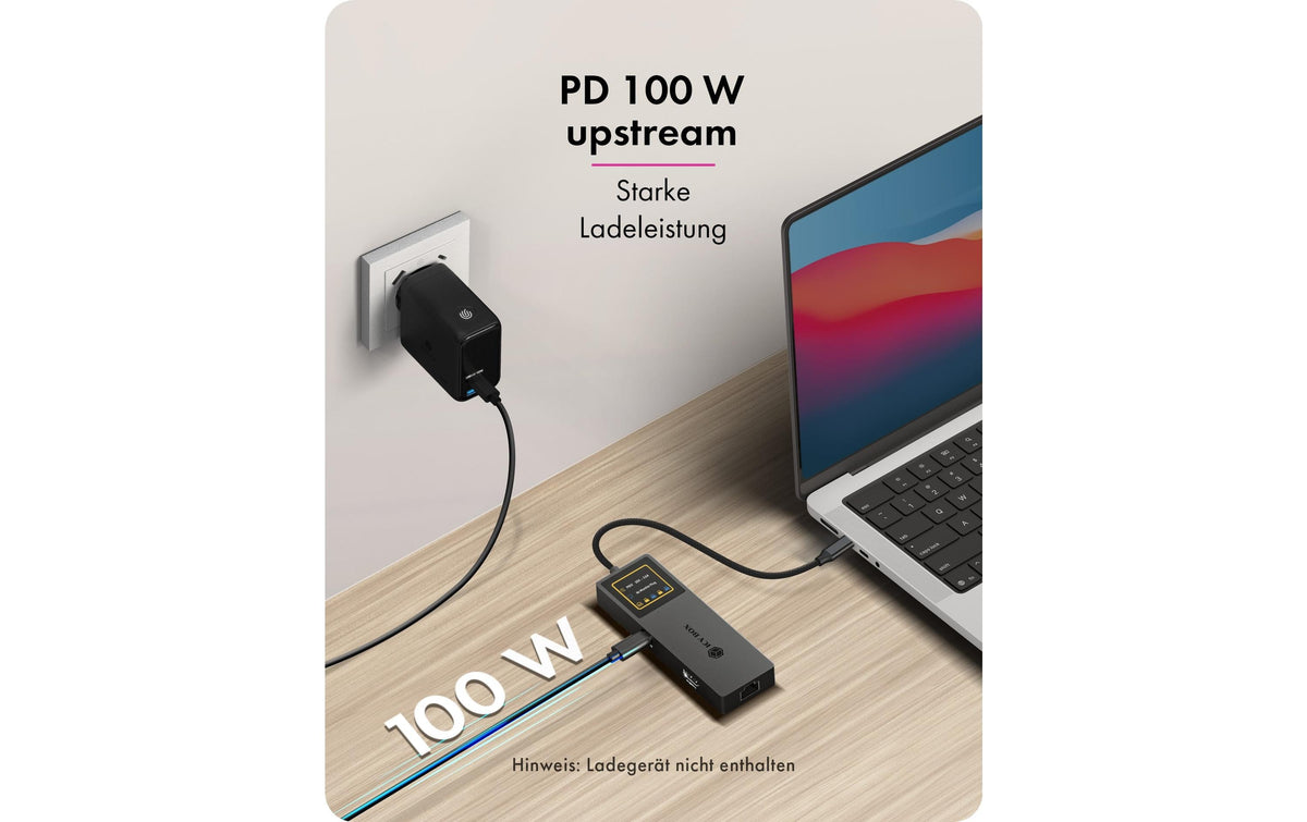 RaidSonic ICY BOX IB-DK4038-LCD Dock – USB-C, 1× HDMI, 2× USB-A, 2× USB-C, 100 W PD, GbE, für Windows/Mac/ChromeOS