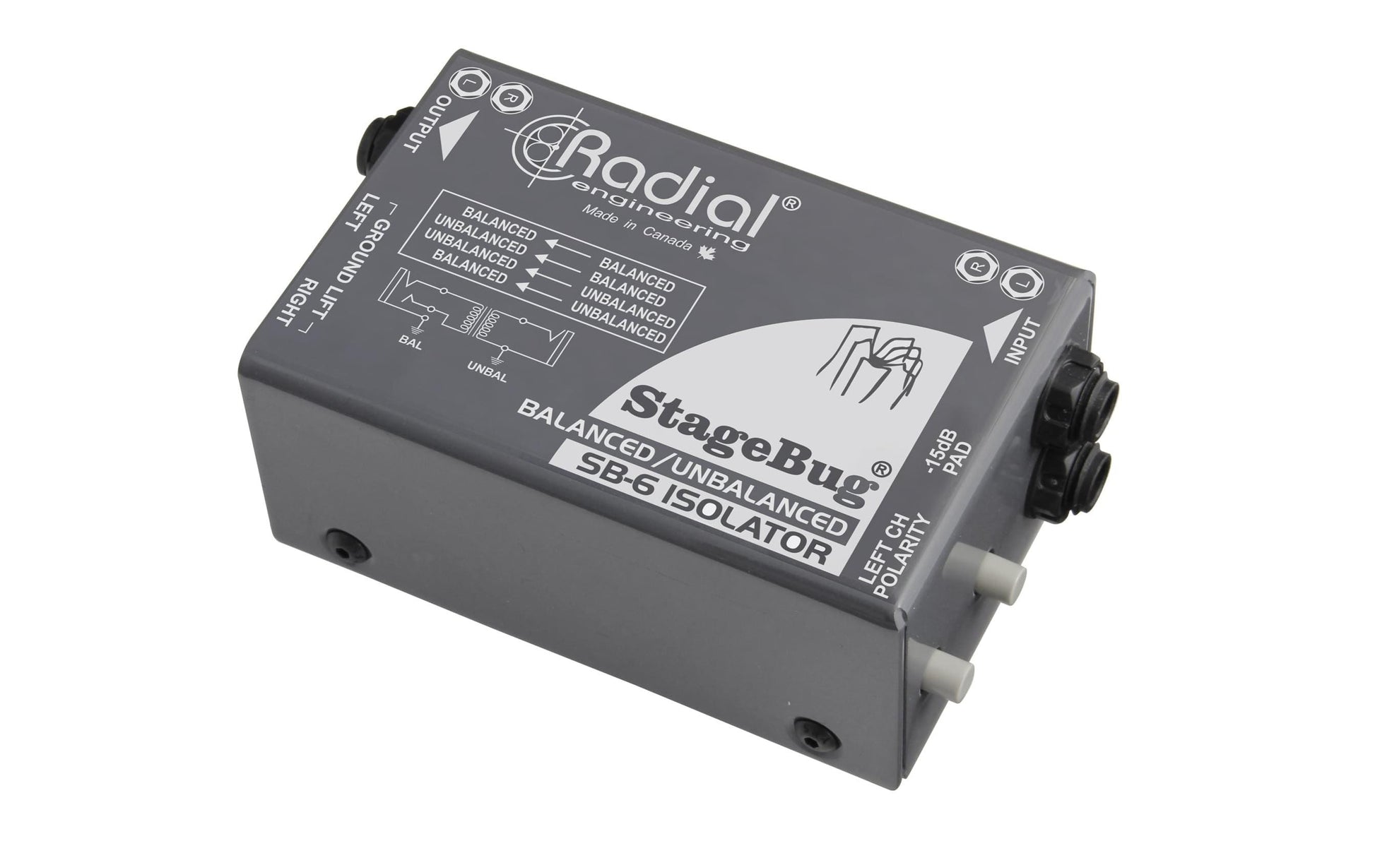 Radial StageBug SB-6 – DI-Box (passiv, 2-Kanal) – Stahl – 65×43×100 mm