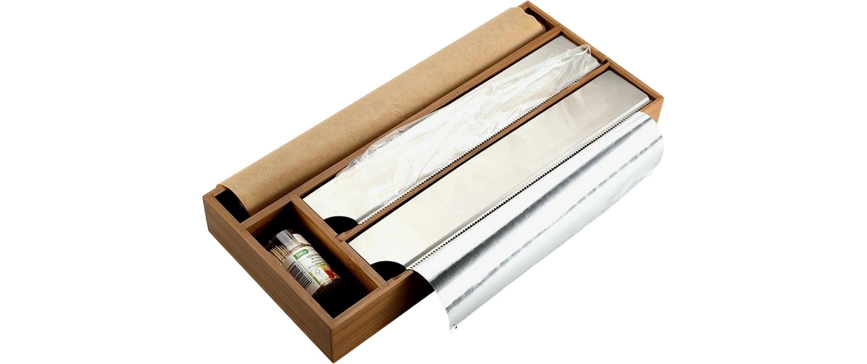 Kesper Folienspender 42 × 19 × 5,4 cm, Bambus, 3 Rollen, Dunkelbraun