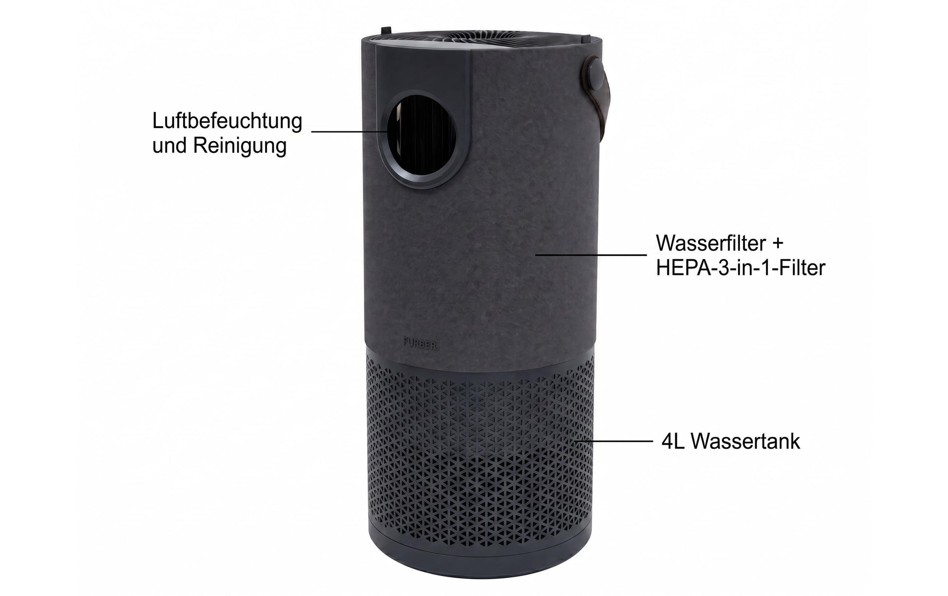 Furber Luftbefeuchter – Verdunster, 400 ml/h, 4 l Tank, bis 50 m²