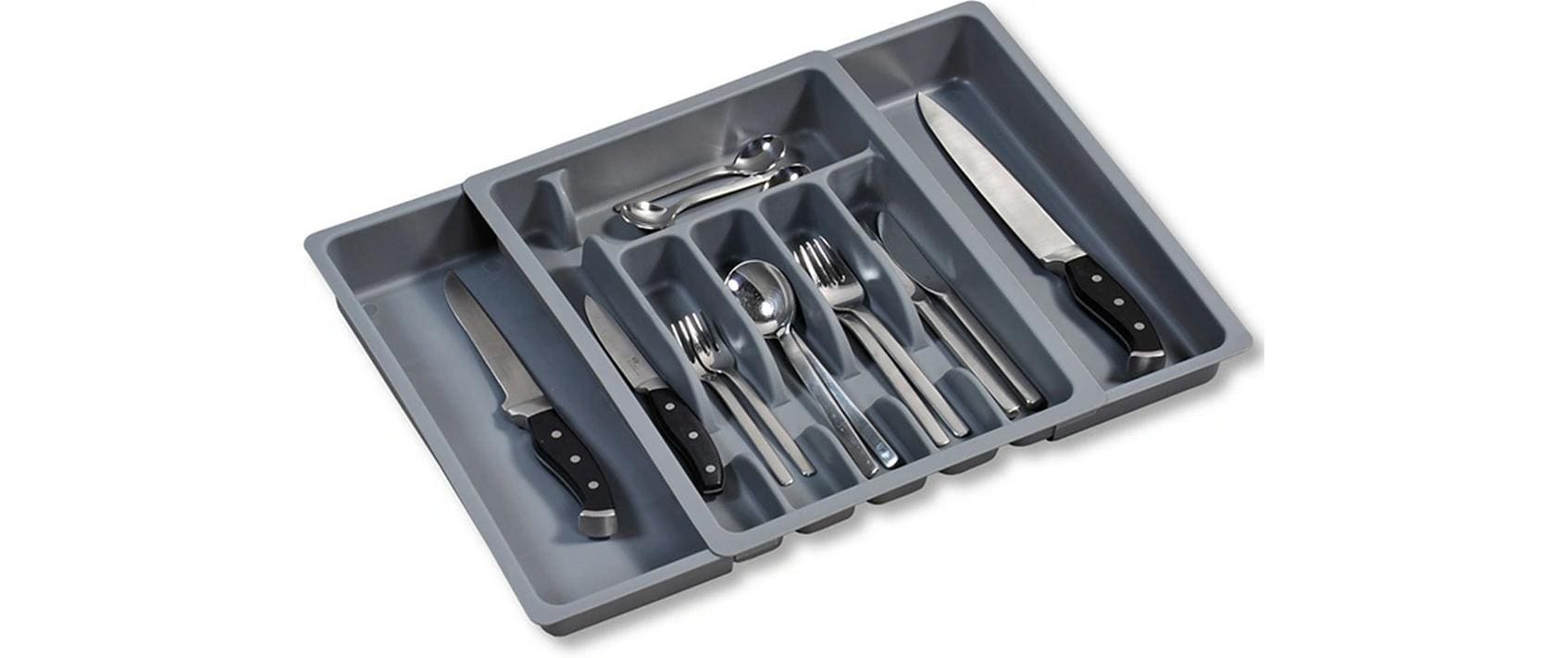 Kesper Besteckkasten, verstellbar, 29–50 × 6,2 cm, Kunststoff, grau