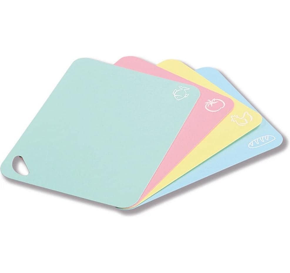Kesper Schneidebrett 29 × 38 × 0,2 cm, Kunststoff, flexibel, 4-teilig, Pastellfarben (Gelb, Mint, Rosa, Türkis)