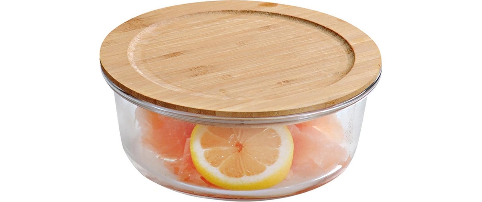 Kesper Vorratsdose 700 ml, Ø 17 × 7 cm, Glas/Bambus, Transparent/Braun