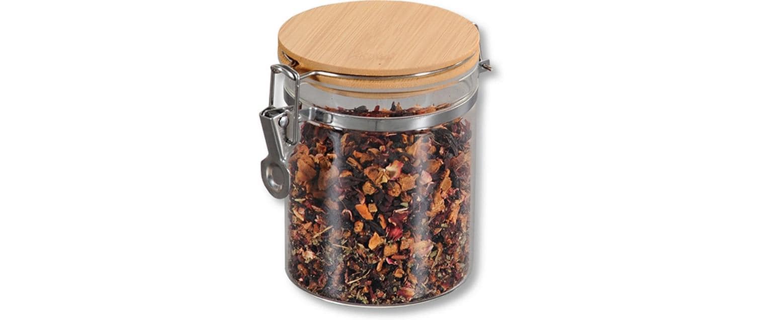 Kesper Vorratsdose 600 ml, Ø 10 × 13,5 cm, Glas/Bambus, Transparent/Braun, mit Bügelverschluss