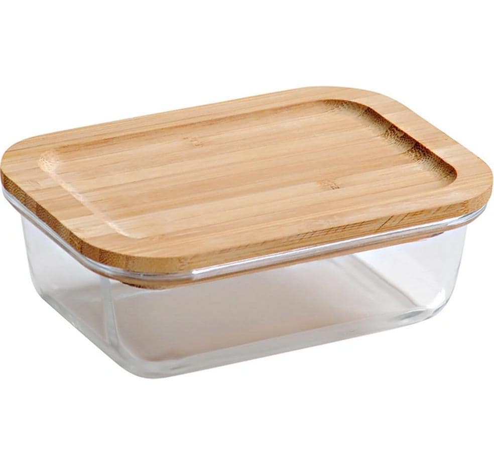 Kesper Vorratsdose 500 ml, 12,2 × 16,8 × 5,4 cm, Glas/Bambus, Transparent/Braun