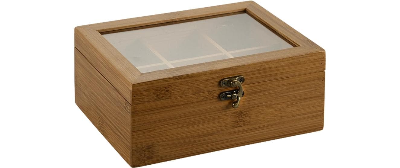 Kesper Teebeutelbox Bambus, 6 Fächer, 16 × 21,8 × 9 cm, Dunkelbraun