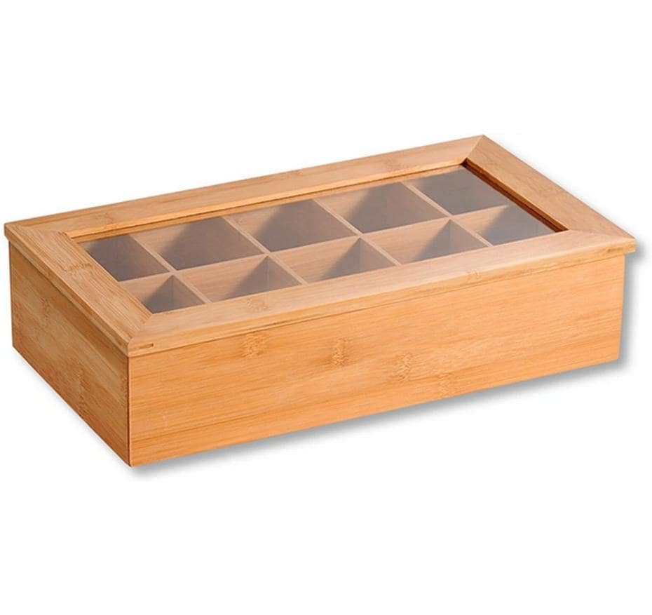 Kesper Teebeutelbox Bambus/Kunststoff, 10 Fächer, 20 × 36 × 9 cm, Braun
