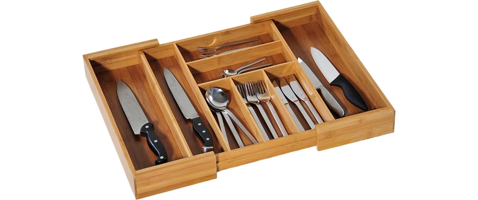 Kesper Ausziehbarer Besteckkasten 35–58 × 43 × 5 cm, Bambus, Braun