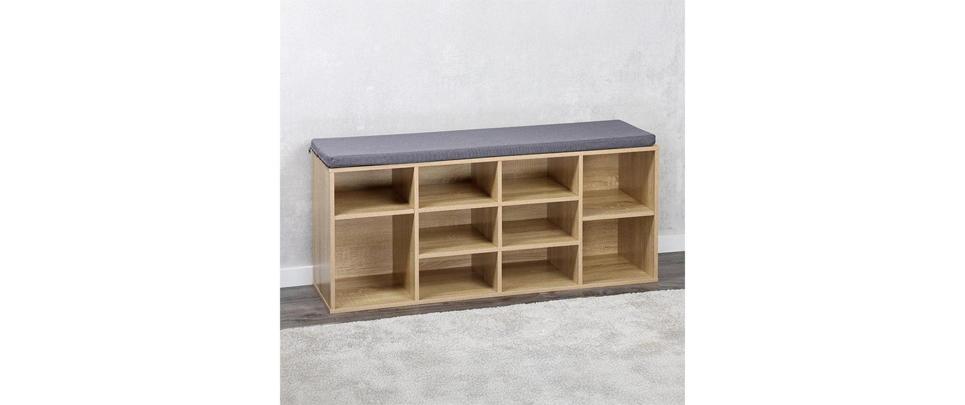 Kesper Garderobe mit Schuhregal – Spanplatte/Textil, Braun/Grau, 103,5 × 29,5 × 48 cm