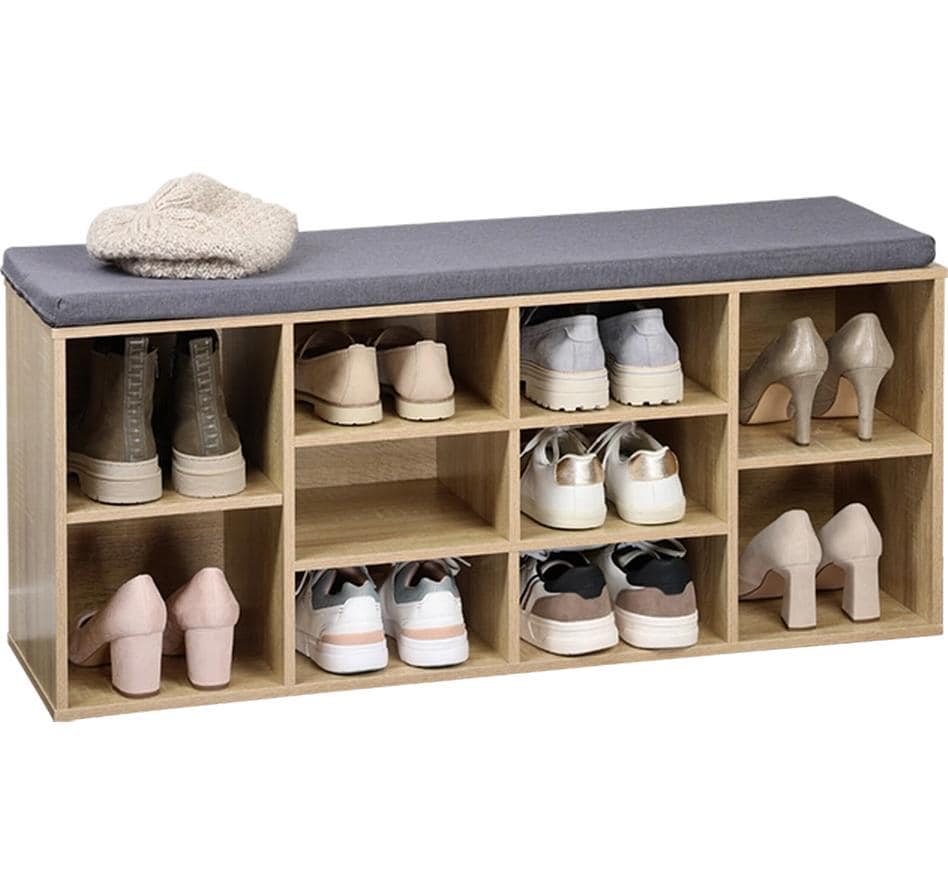 Kesper Garderobe mit Schuhregal – Spanplatte/Textil, Braun/Grau, 103,5 × 29,5 × 48 cm