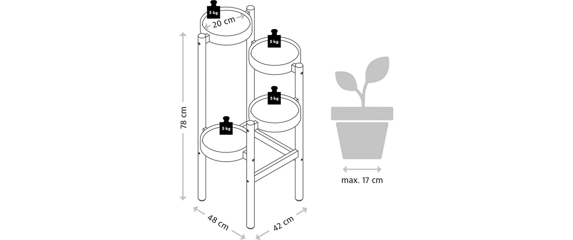 Kesper Blumengestell – 48 × 42 × 78 cm – Bambus & Kunststoff, Mehrfarbig