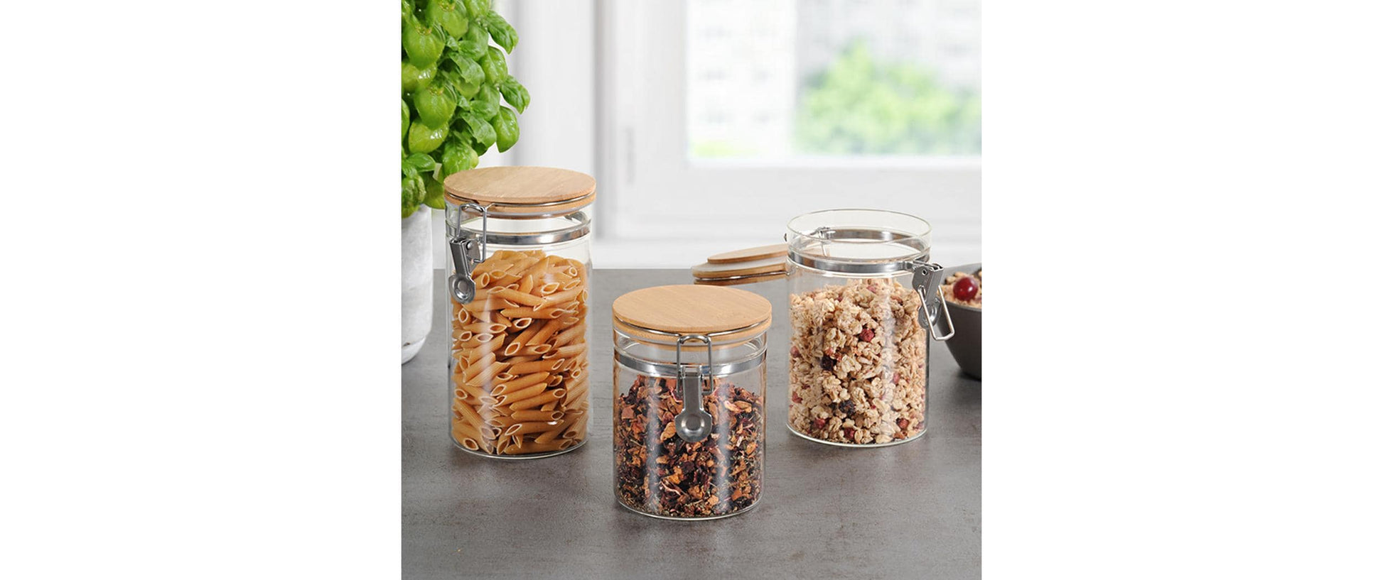 Kesper Vorratsdose 600 ml, Ø 10 × 13,5 cm, Glas/Bambus, Transparent/Braun, mit Bügelverschluss