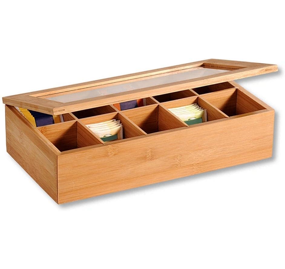 Kesper Teebeutelbox Bambus/Kunststoff, 10 Fächer, 20 × 36 × 9 cm, Braun