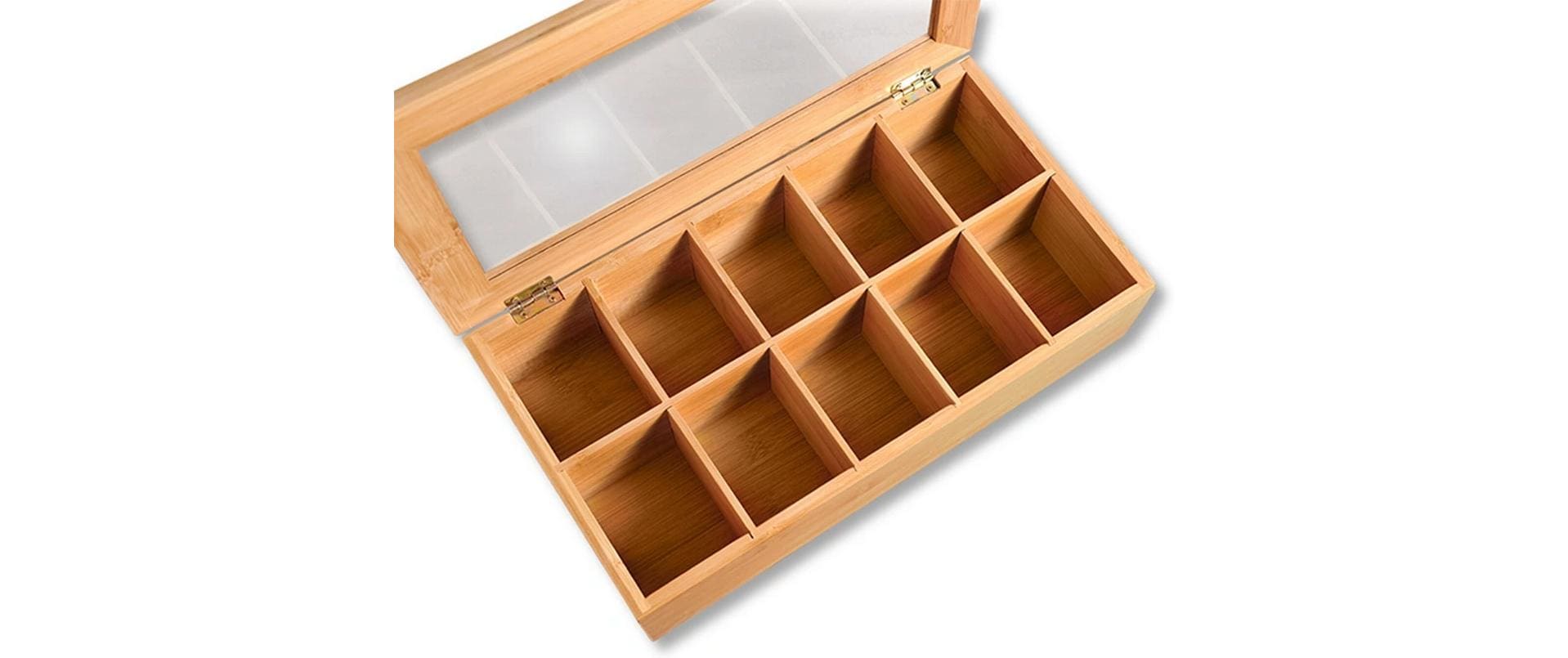 Kesper Teebeutelbox Bambus/Kunststoff, 10 Fächer, 20 × 36 × 9 cm, Braun