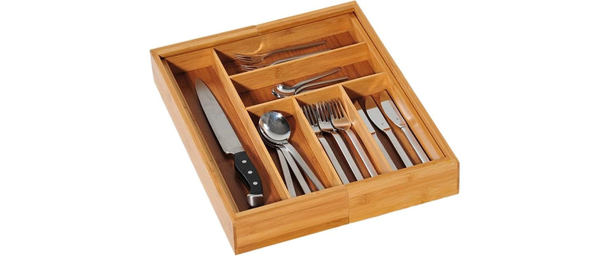 Kesper Ausziehbarer Besteckkasten 35–58 × 43 × 5 cm, Bambus, Braun