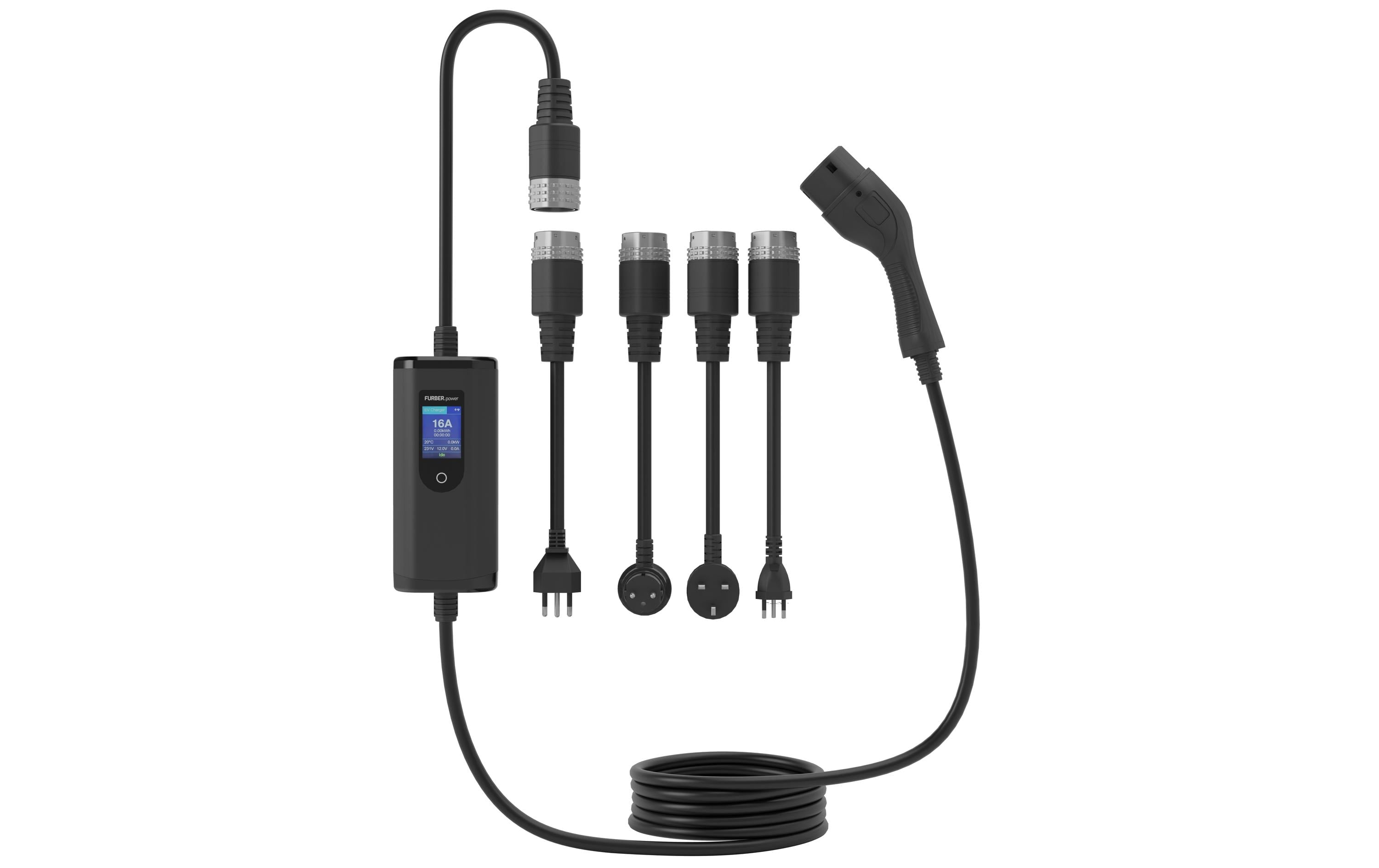 FURBER.power Freyja Reiseladegerät – 3,5 kW, 16 A, Typ 2 5 m, IP65, FI Typ A (DC-Schutz), Bluetooth/WLAN, Ener