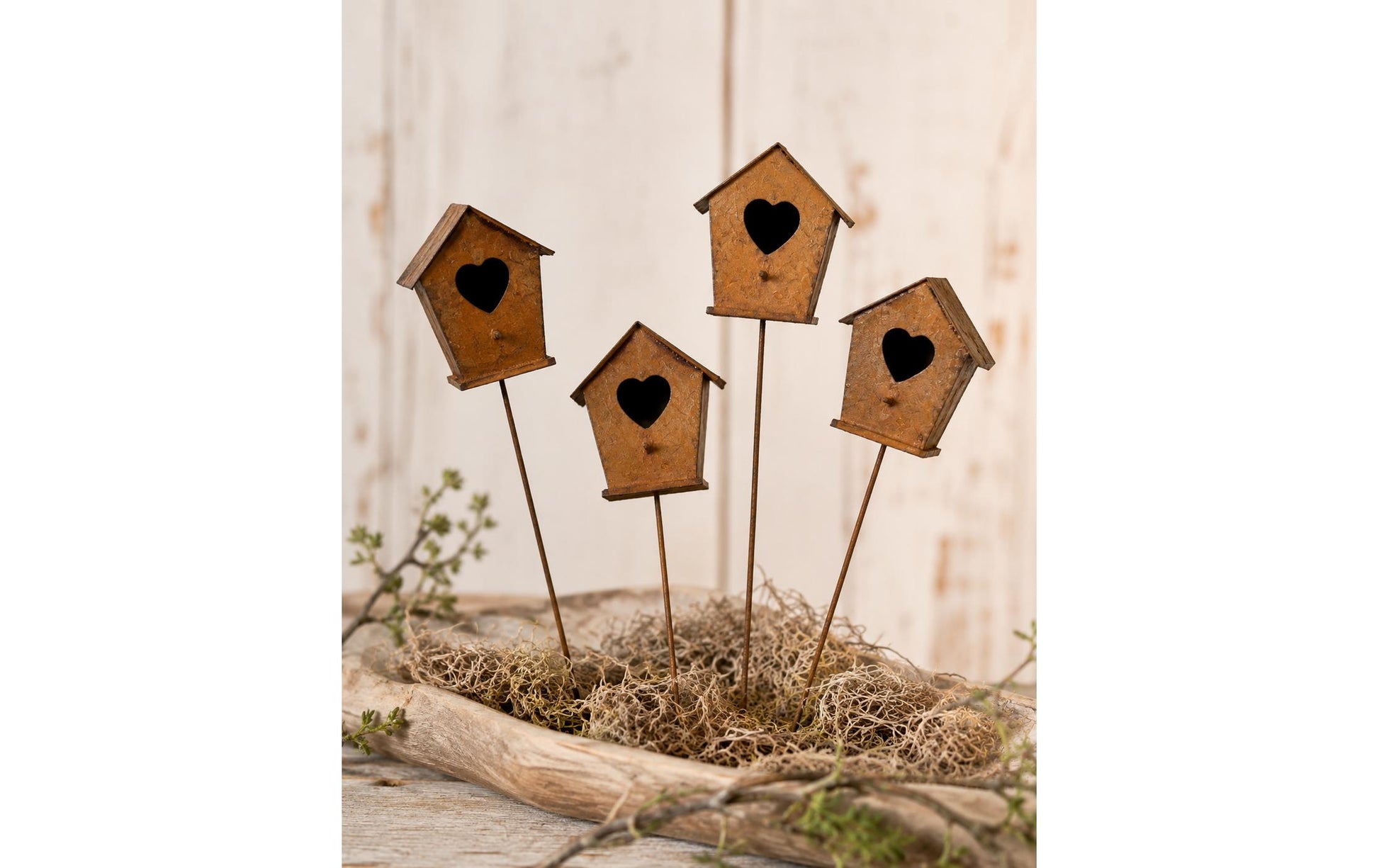 Chalet Aufsteller – Metall Vogelhaus, rostbraun, 5,5 cm, 4-teilig