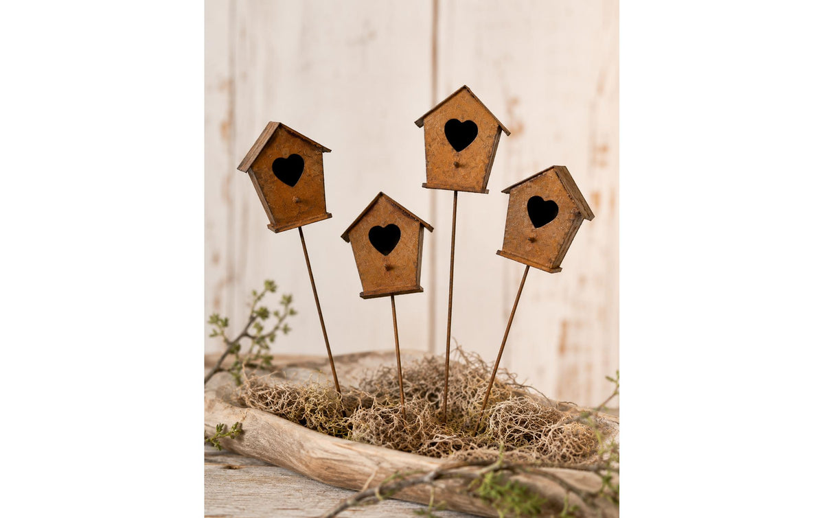 Chalet Aufsteller – Metall Vogelhaus, rostbraun, 5,5 cm, 4-teilig