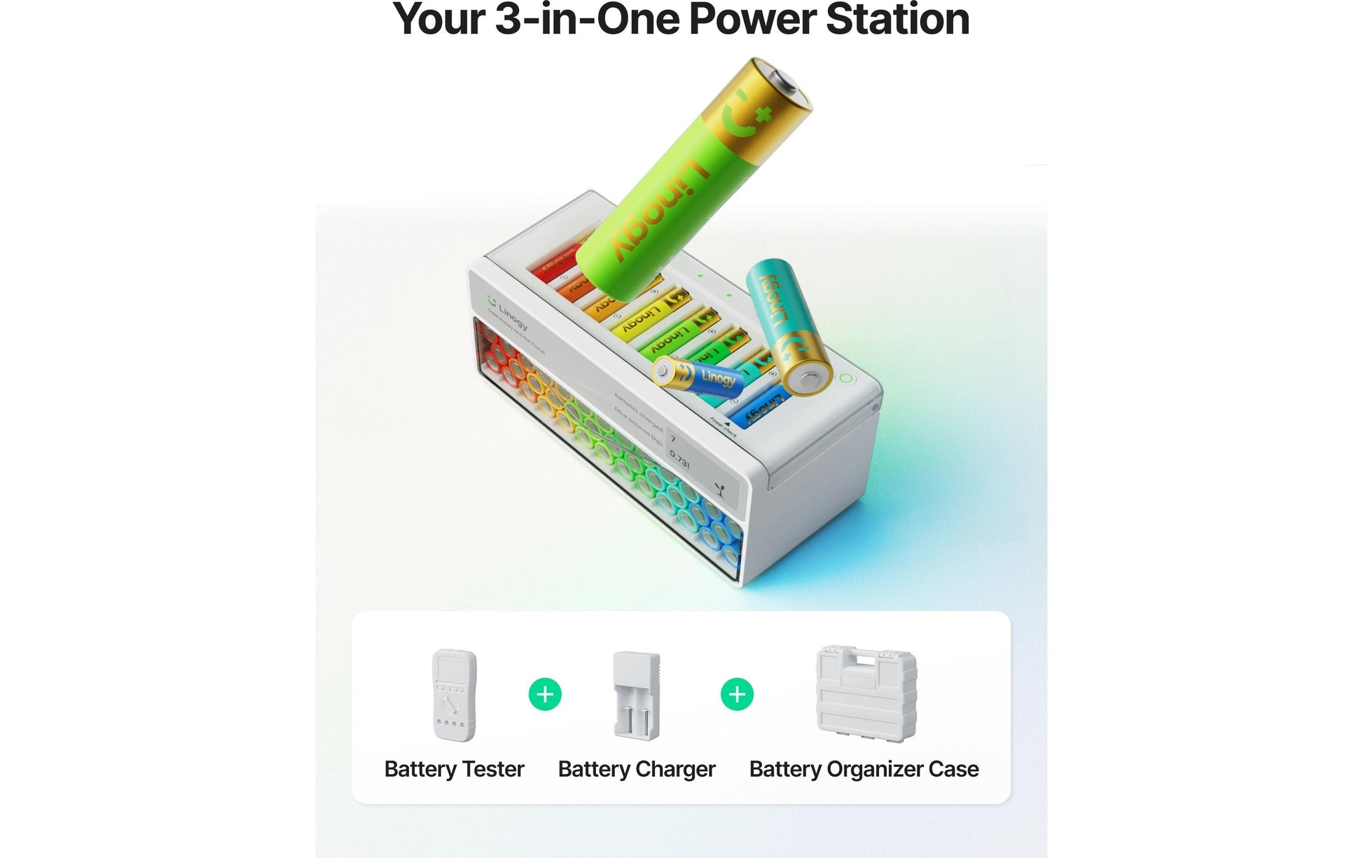 Linogy Batterieladegerät 8× – für AA, AAA, Li-Ion und andere – Ladezeit 3 h