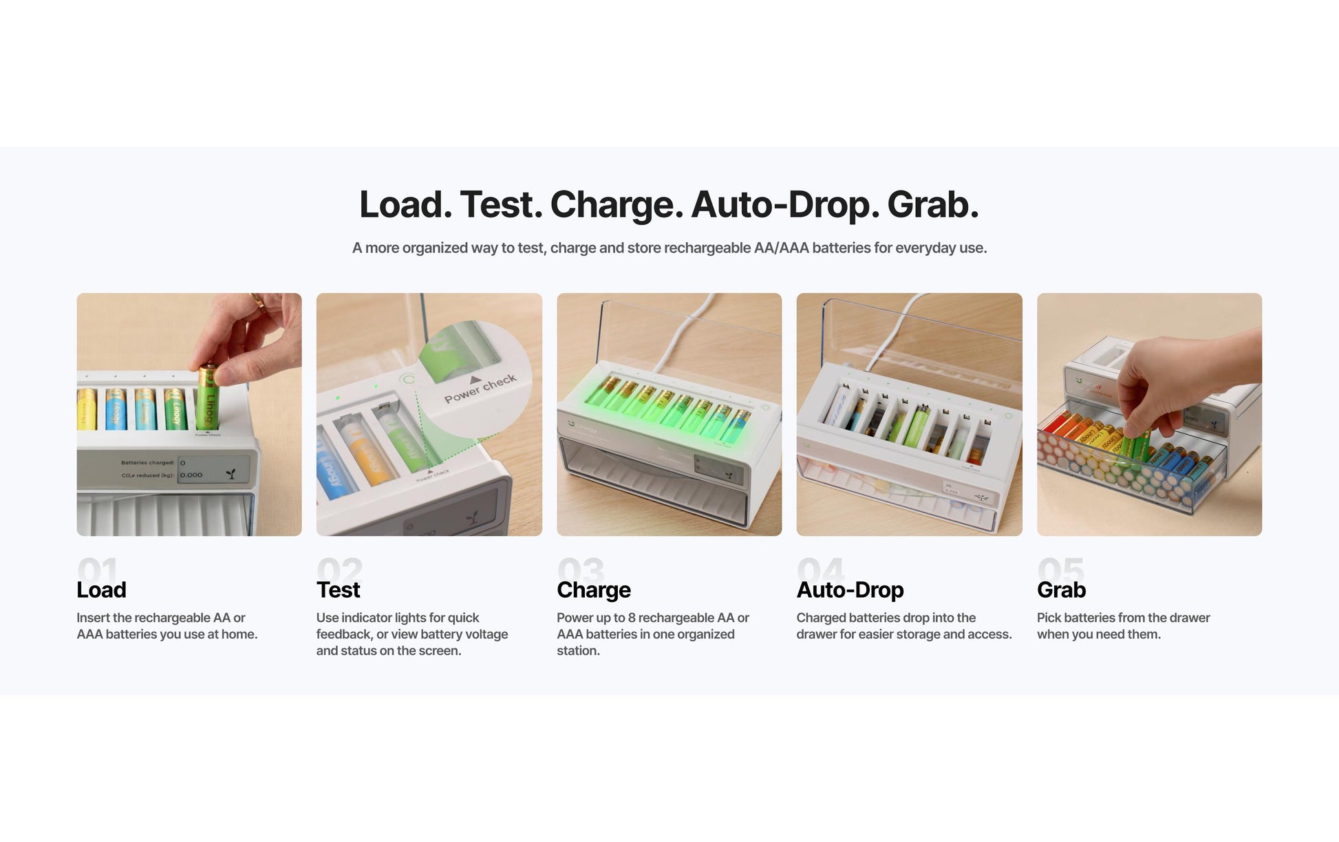 Linogy Batterieladegerät 8× – für AA, AAA, Li-Ion und andere – Ladezeit 3 h
