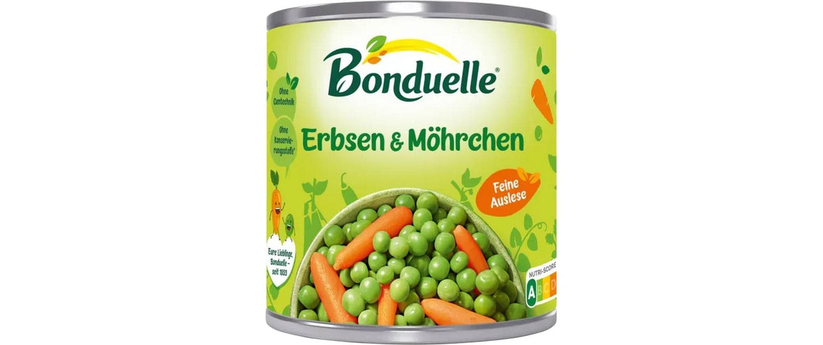 Bonduelle Erbsen mit feinen Möhrchen – Bio – 400 g