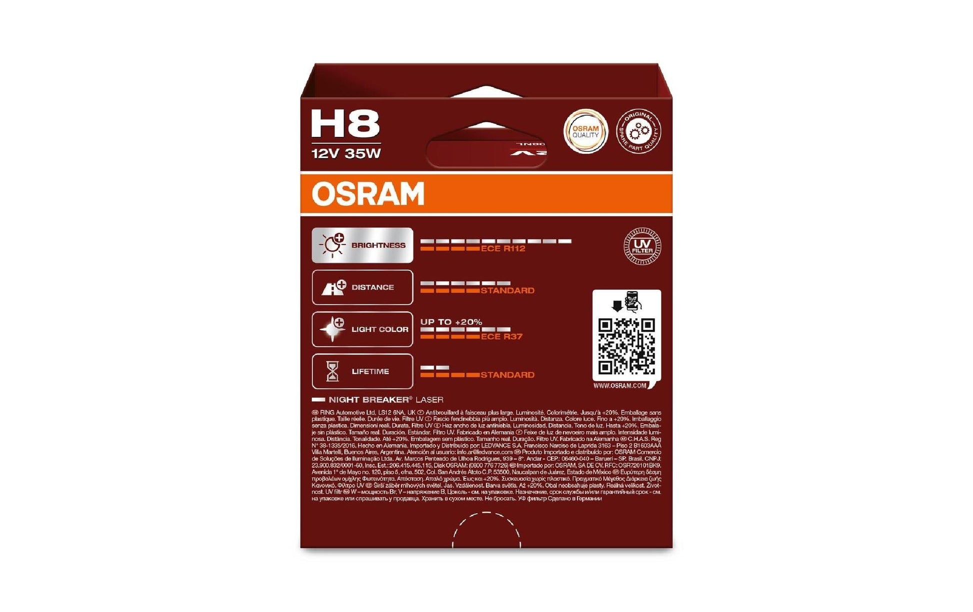 Osram Halogen-Leuchtmittel H8 (PGJ19-1) – Neutralweiss 4500 K, 800 lm, 35 W, 12 V – 2 Stk.