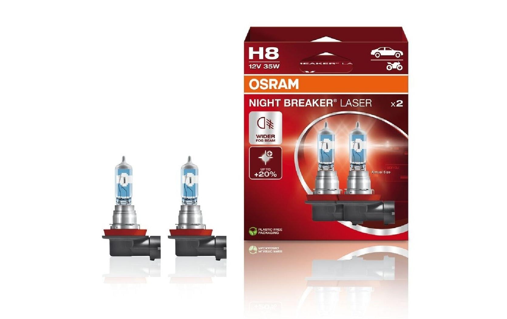 Osram Halogen-Leuchtmittel H8 (PGJ19-1) – Neutralweiss 4500 K, 800 lm, 35 W, 12 V – 2 Stk.