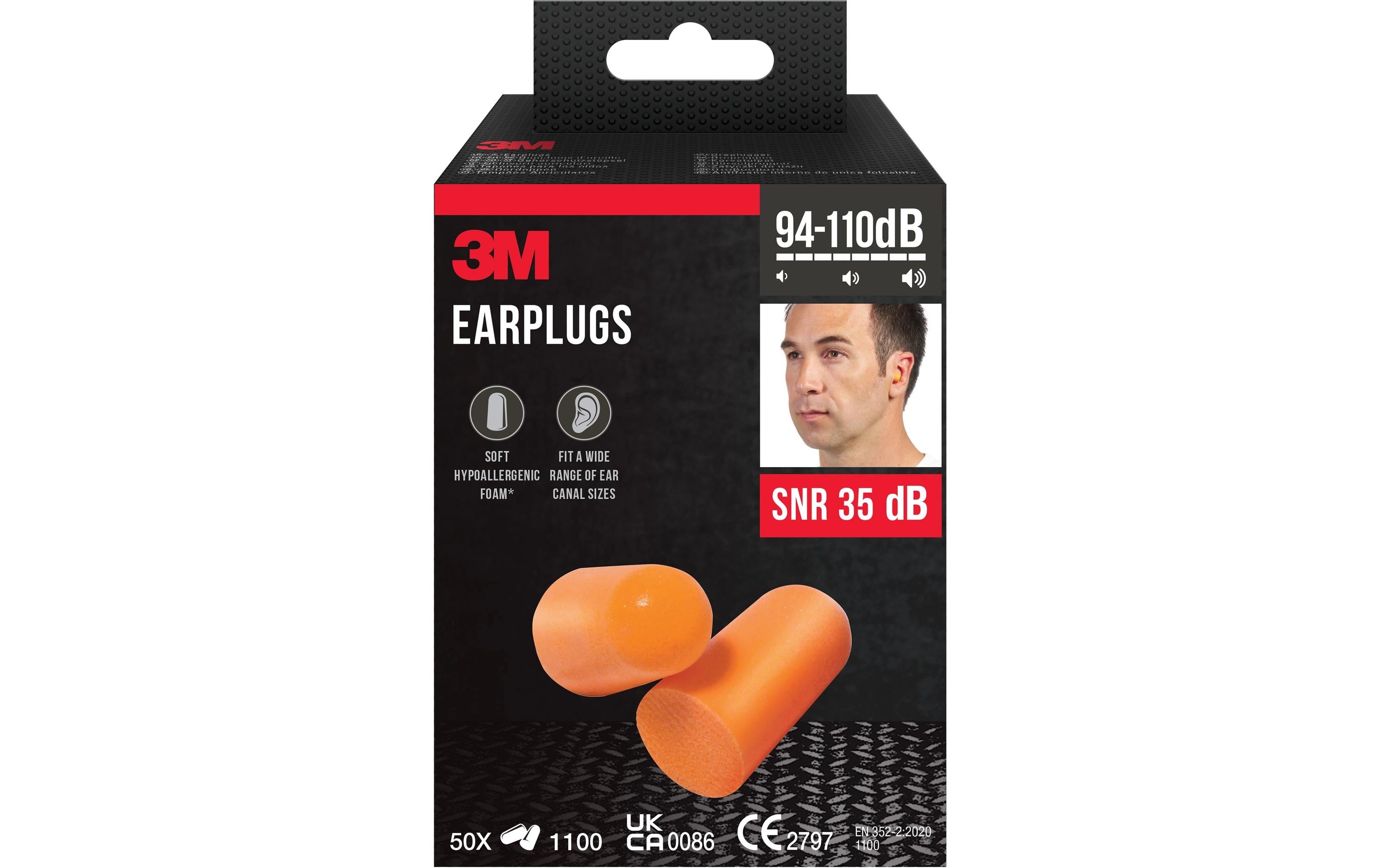 3M 1100 Einweg-Ohrstöpsel – SNR 35 dB – Gelb – 25 Stück