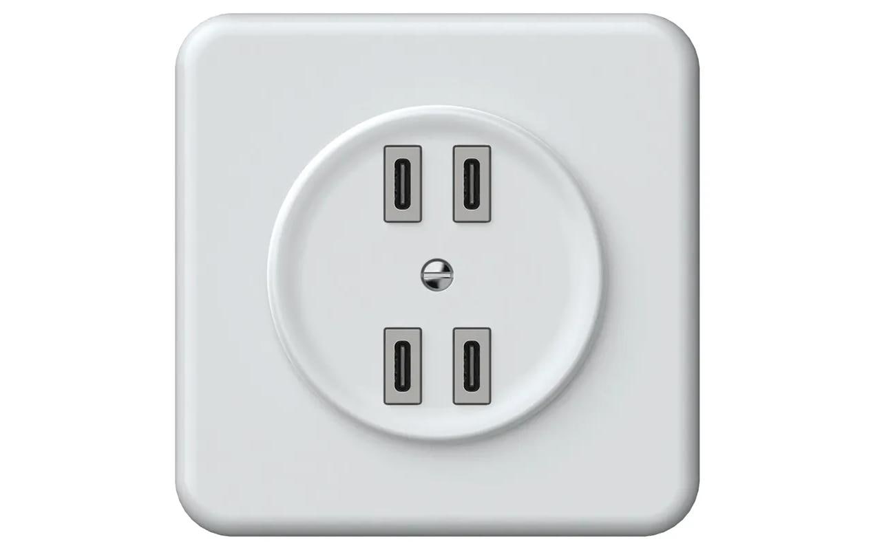 Hager Origin USB-Steckdose, 4×USB-C PD 20 W, Unterputz, 92×92×44 mm – Weiss