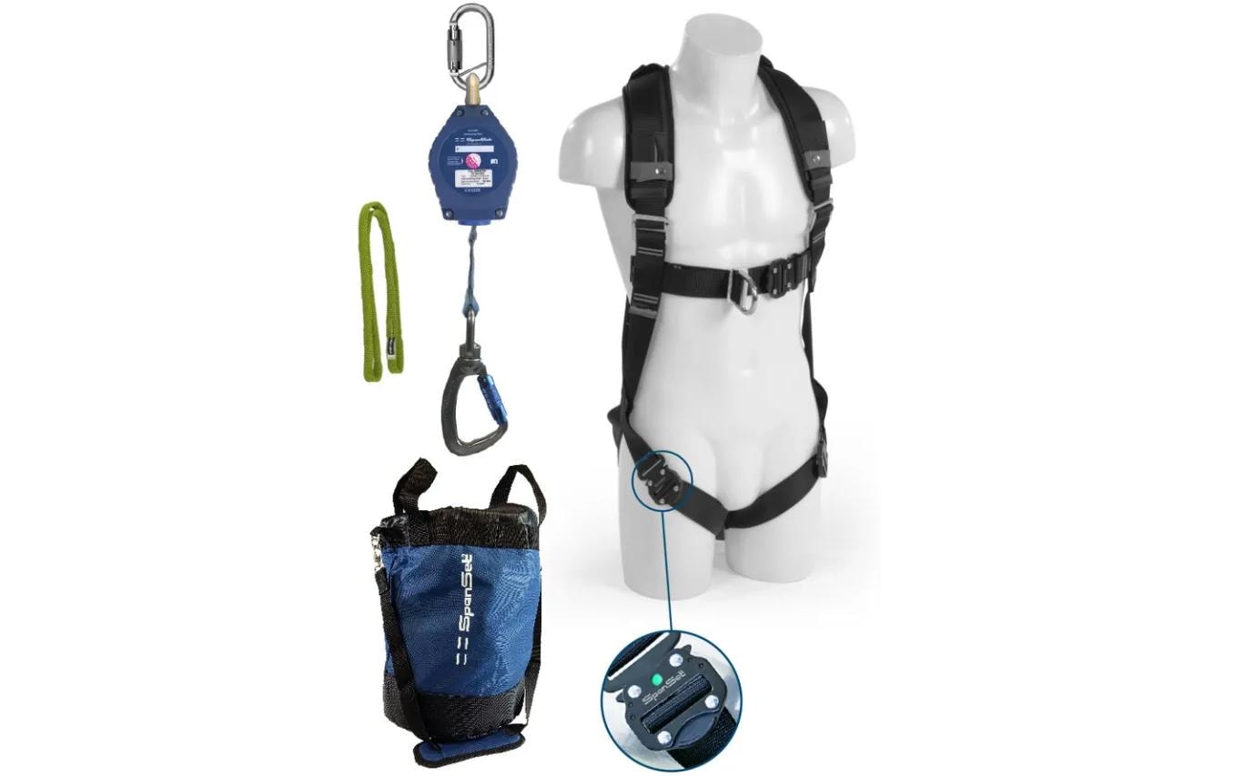 Spanset Sicherungssystem-Set SK-403 – EXCEL-2P, SRLW12 (12 m), AP-VIPER1 – Schwarz, Tragkraft 136 kg