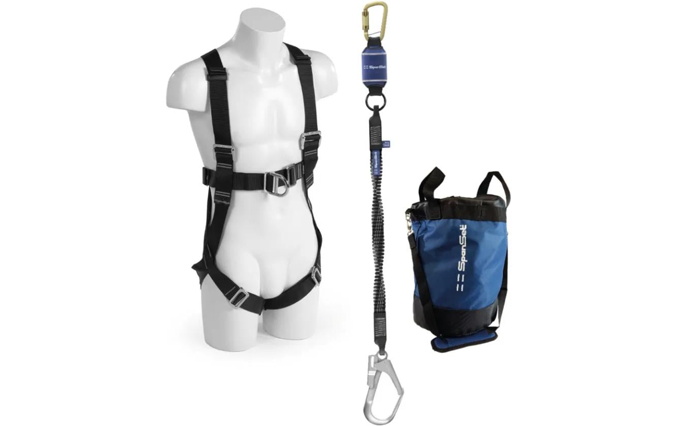 Spanset Sicherungssystem-Set SK-101 – 2 m, 150 kg – Schwarz, 1 Auffanggurt (EN 361), 1 Falldämpferleine (EN 355)
