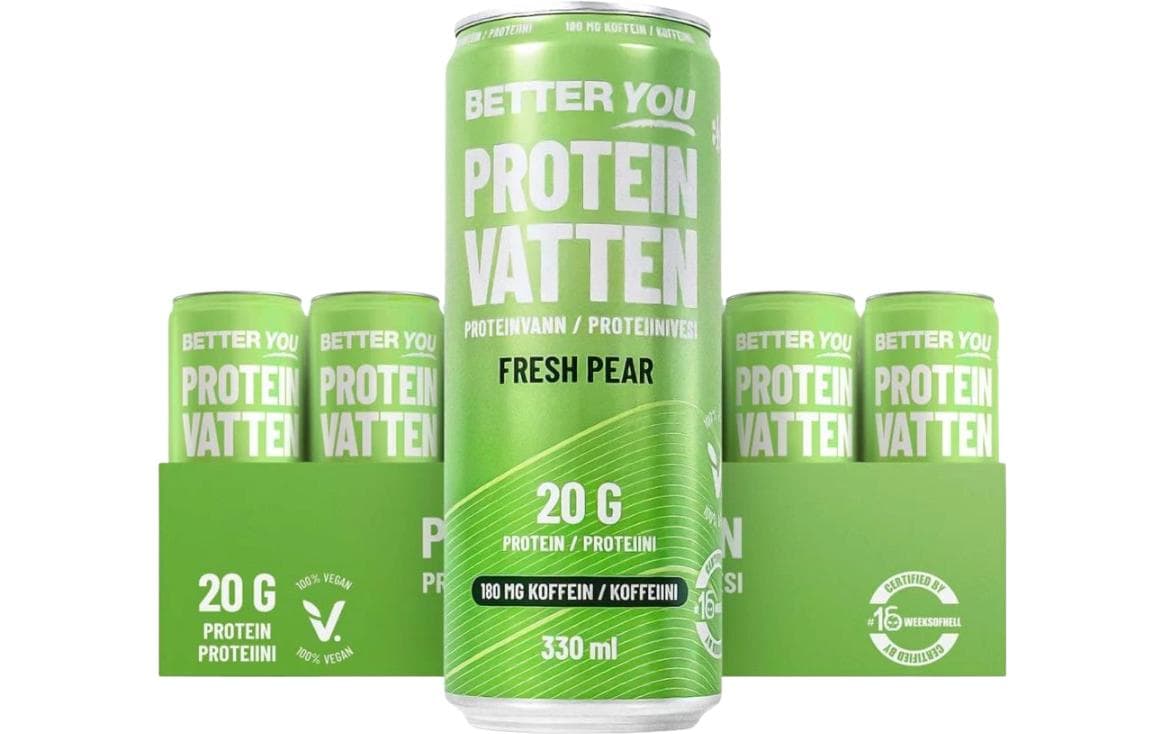 Better you soda Proteinwasser Fresh Pear, zuckerfrei, koffeinhaltig – 24 × 3,3 dl