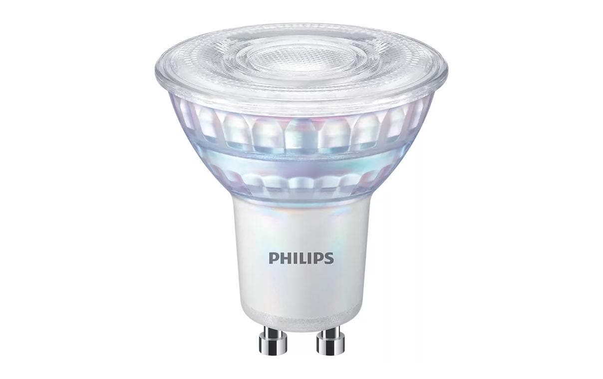 Philips LED-Reflektor GU10 – 575 lm, 5,5 W, Warmweiss 3000 K, 36°, dimmbar – IP20 – 1 Stk., Weiss/Glas