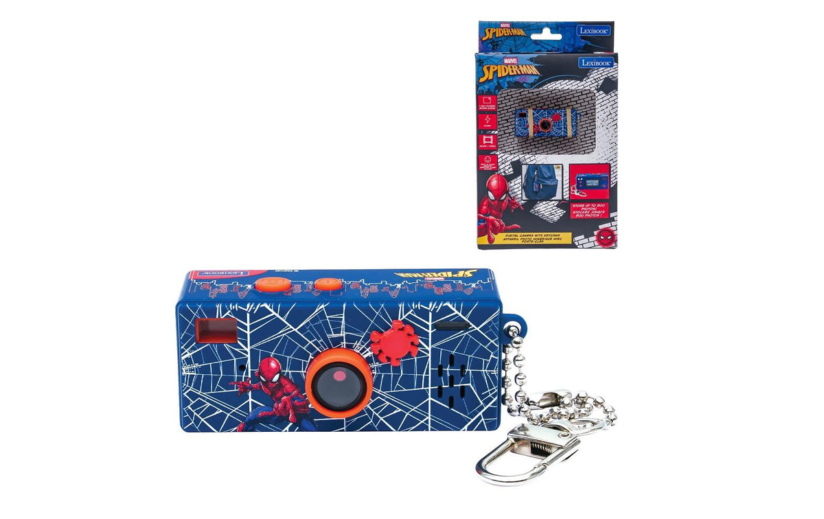 Lexibook Spider-Man Schlüsselanhänger Mini Digitalkamera – Kompaktkamera, 1" Bildschirm, 30 GB, SD-Slot/USB-C, Blau